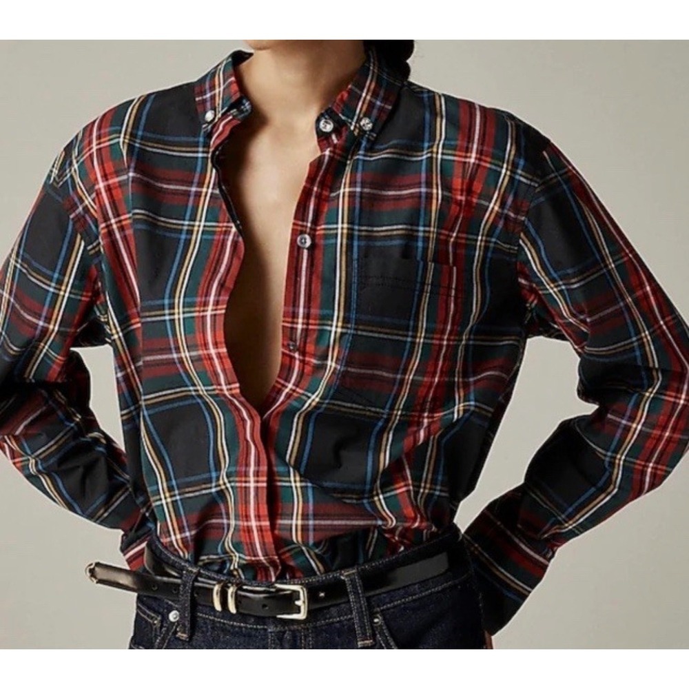 J Crew Perfect Plaid Shirt Size 10 Slim Tartan Long Sleeve Button Up Preppy Geek